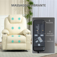 POLTRONA ALZAPERSONA RECLINABILE FINO A 135¦ CON 8 PUNTI MASSAGGIO, TELECOMANDO E POGGIAPIEDI, 88X92X106 CM, CREMA