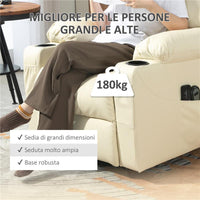 POLTRONA ALZAPERSONA RECLINABILE FINO A 135¦ CON 8 PUNTI MASSAGGIO, TELECOMANDO E POGGIAPIEDI, 88X92X106 CM, CREMA