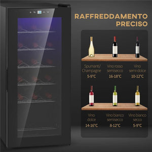 CANTINETTA FRIGORIFERO PER 18 BOTTIGLIE DI VINO CON DISPLAY DIGITALE, LUCE LED E CONTROLLO TEMPERATURA, NERO