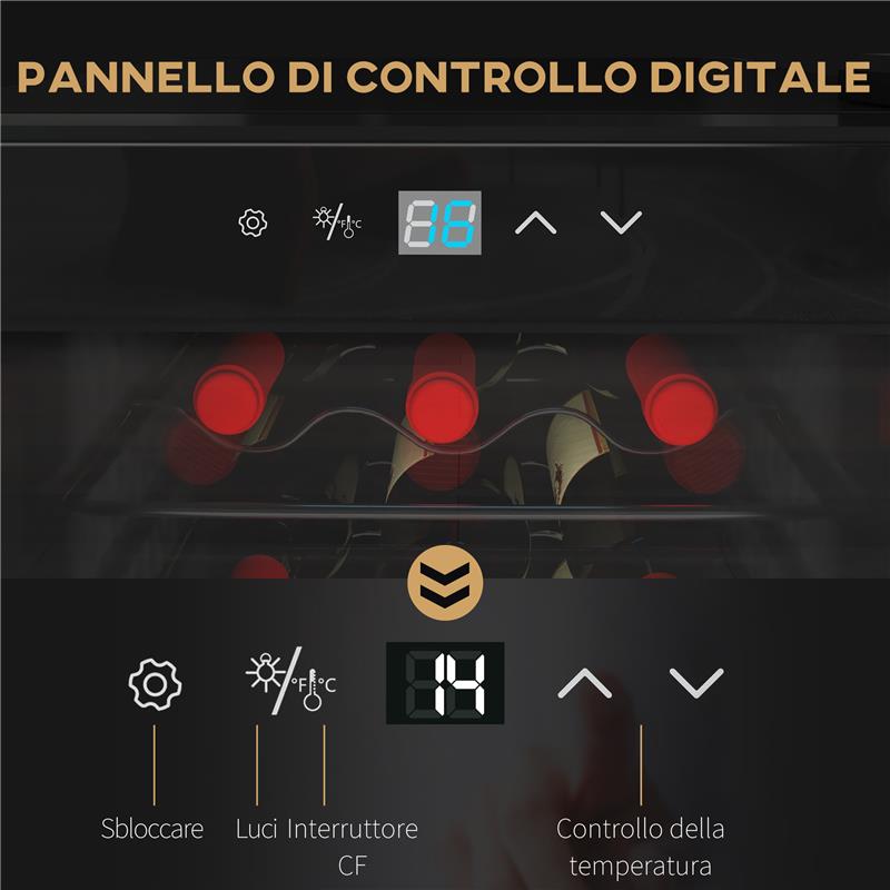 CANTINETTA FRIGORIFERO PER 18 BOTTIGLIE DI VINO CON DISPLAY DIGITALE, LUCE LED E CONTROLLO TEMPERATURA, NERO