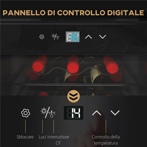 CANTINETTA FRIGORIFERO PER 18 BOTTIGLIE DI VINO CON DISPLAY DIGITALE, LUCE LED E CONTROLLO TEMPERATURA, NERO