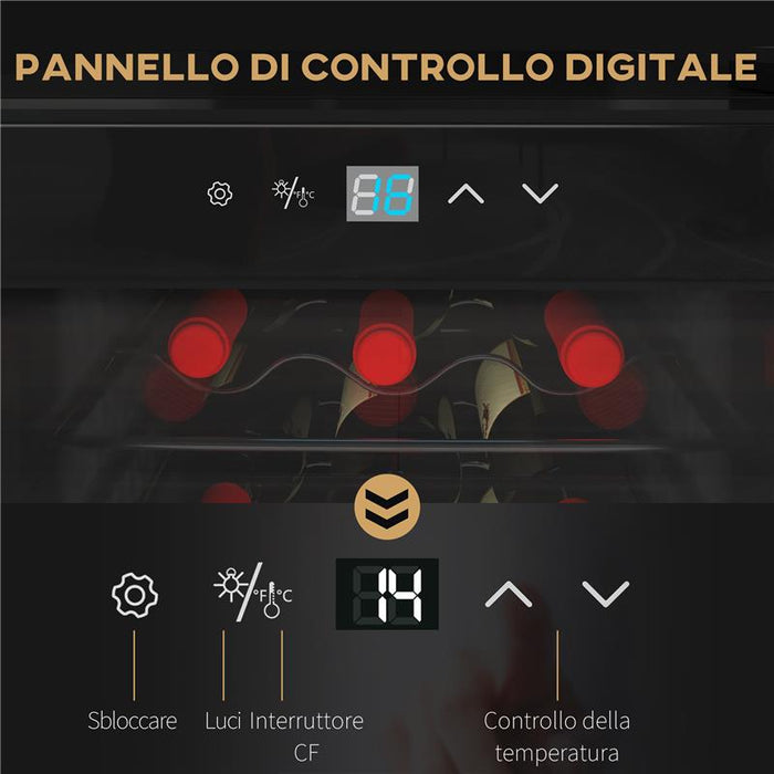 CANTINETTA FRIGORIFERO PER 18 BOTTIGLIE DI VINO CON DISPLAY DIGITALE, LUCE LED E CONTROLLO TEMPERATURA, NERO