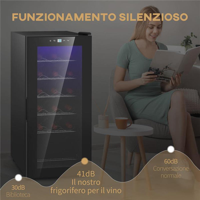 CANTINETTA FRIGORIFERO PER 18 BOTTIGLIE DI VINO CON DISPLAY DIGITALE, LUCE LED E CONTROLLO TEMPERATURA, NERO