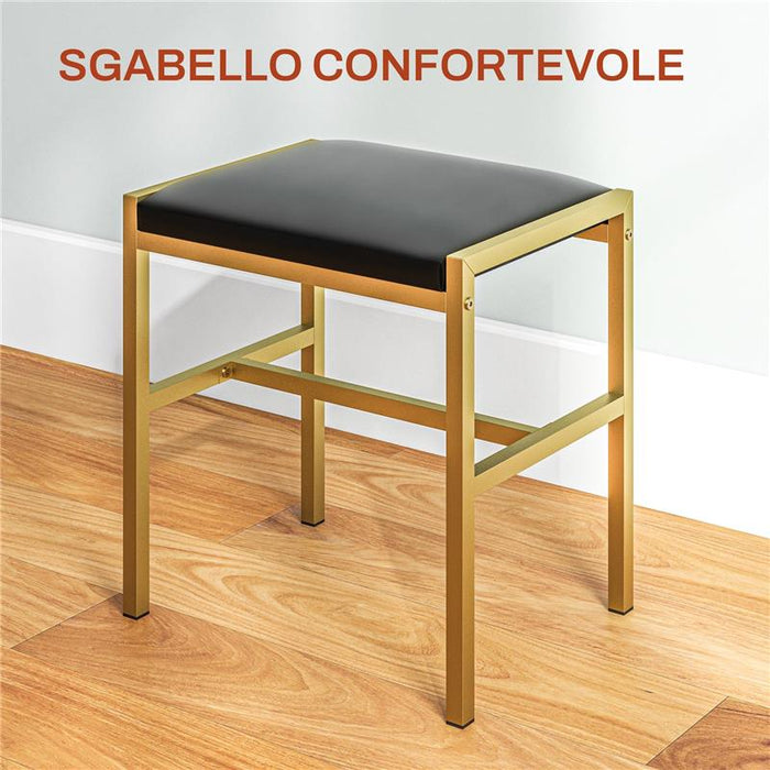 TAVOLO DA TRUCCO CON 2 CASSETTI, 6 RIPIANI, SPECCHIO E SGABELLO, IN LEGNO E ACCIAIO, 90X45X132.5 CM, NERO