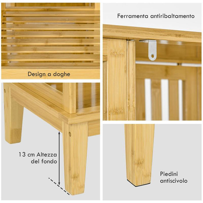 ARMADIO APERTO IN BAMBOO CON 2 ANTE SCORREVOLI, RIPIANI APERTI E BARRA APPENDIABITI, 145X35X165CM