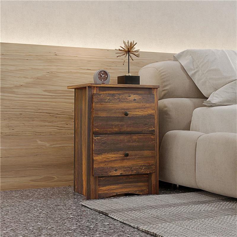 COMODINO CON 2 CASSETTI DALLO STILE RUSTICO IN LEGNO, 40X30X56 CM, MARRONE