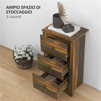 COMODINO CON 3 CASSETTI DALLO STILE RUSTICO IN LEGNO, 40X30X74 CM, MARRONE