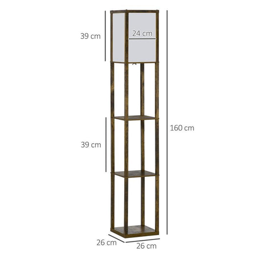 LAMPADA DA TERRA CON 3 MENSOLE INTEGRATE, ATTACCO E27 POTENZA 40W, 26X26X160CM, COLORE LEGNO