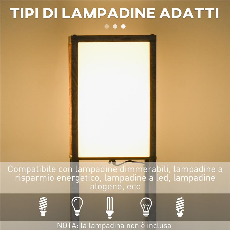 LAMPADA DA TERRA CON 3 MENSOLE INTEGRATE, ATTACCO E27 POTENZA 40W, 26X26X160CM, COLORE LEGNO