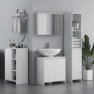 MOBILETTO BAGNO CON 3 RIPIANI APERTI E ARMADIETTO A UN'ANTA CON MENSOLA REGOLABILE, 53X30X80CM, BIANCO