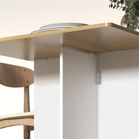 TAVOLO RETTANGOLARE ALLUNGABILE CON 2 CASSETTI E UN ARMADIETTO IN LEGNO, 140X76X74 CM, BIANCO E COLOR LEGNO