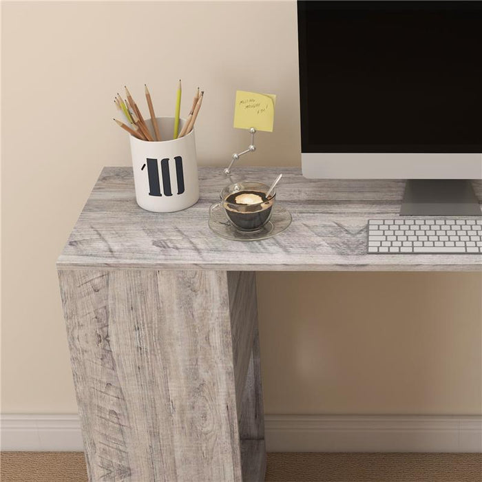 SCRIVANIA ANGOLARE SALVASPAZIO CON RIPIANO A S, IN LEGNO, 140X120X78 CM, GRIGIO EFFETTO LEGNO