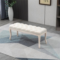 PANCA FONDOLETTO VINTAGE CON SEDUTA IMBOTTITA IN TESSUTO E GAMBE IN LEGNO, 110X40X48CM, BEIGE