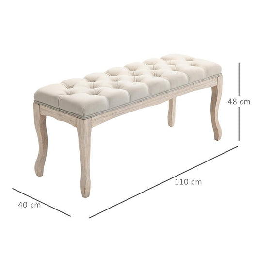 PANCA FONDOLETTO VINTAGE CON SEDUTA IMBOTTITA IN TESSUTO E GAMBE IN LEGNO, 110X40X48CM, BEIGE
