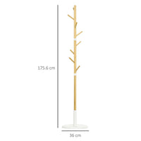 ALBERO APPENDIABITI A 8 GANCI CON BASE ROTONDA IN BAMB¨, LEGNO E METALLO, Ï37.8X175.6 CM, COLOR LEGNO E BIANCO