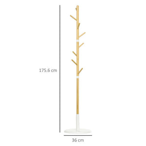 ALBERO APPENDIABITI A 8 GANCI CON BASE ROTONDA IN BAMB¨, LEGNO E METALLO, Ï37.8X175.6 CM, COLOR LEGNO E BIANCO