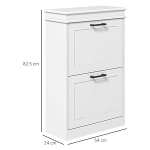 SCARPIERA MODERNA CON 2 CASSETTI RIBALTABILI PER 10 PAIA DI SCARPE E RIPIANO REGOLABILE, 54X24X82.5CM, BIANCO