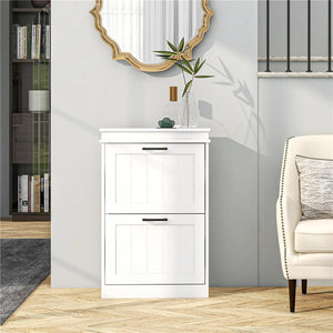 SCARPIERA MODERNA CON 2 CASSETTI RIBALTABILI PER 10 PAIA DI SCARPE E RIPIANO REGOLABILE, 54X24X82.5CM, BIANCO