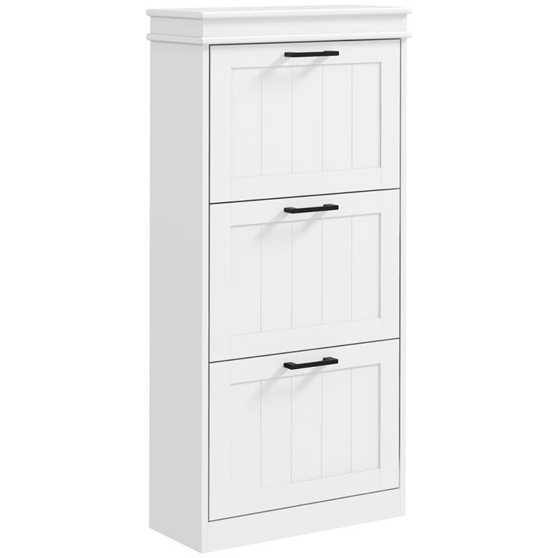 SCARPIERA MODERNA CON 3 CASSETTI RIBALTABILI PER 15 PAIA DI SCARPE E RIPIANO REGOLABILE, 54X24X117.5CM, BIANCO
