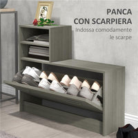 SET MOBILI DA INGRESSO CON APPENDIABITI, SPECCHIO, PANCA CON SCAFFALE E SCARPIERA PER 8 PAIA DI SCARPE, GRIGIO