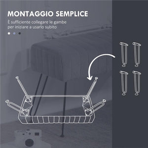 PANCA FONDO LETTO IMBOTTITA IN FINTA PELLE, LEGNO E METALLO, 82X30X47 CM, GRIGIA E NERA