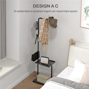 APPENDIABITI DA TERRA A C CON 3 GANCI, BARRA E VASSOIO INFERIORE, BASE IN PIETRA E PIEDINI ANTISCIVOLO, NERO