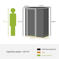 CASETTA DA GIARDINO IN ACCIAIO CON PORTA CON CHIAVISTELLO, 143X89X186CM, MARRONE