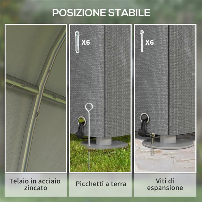 CAPANNO ATTREZZI TENDA GARAGE CON COPERTURA ANTI UV E TELAIO IN METALLO, 120X179X165CM, GRIGIO CHIARO
