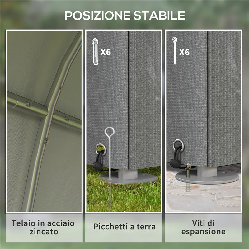 CAPANNO ATTREZZI TENDA GARAGE CON COPERTURA ANTI UV E TELAIO IN METALLO, 120X179X165CM, GRIGIO CHIARO