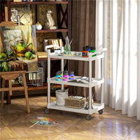 CARRELLO PORTAVIVANDE A 3 LIVELLI IN PP E LEGA DI ALLUMINIO, 88X44X93 CM, BIANCO E ARGENTO