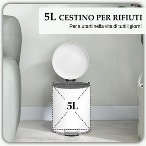 BIDONE IMMONDIZIA A PEDALE DA 5L CON COPERCHIO A CHIUSURA MORBIDA, IN METALLO E PP, 26.5X21X28 CM, CREMA