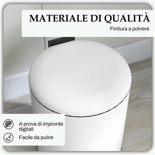 BIDONE IMMONDIZIA A PEDALE DA 5L CON COPERCHIO A CHIUSURA MORBIDA, IN METALLO E PP, 26.5X21X28 CM, CREMA