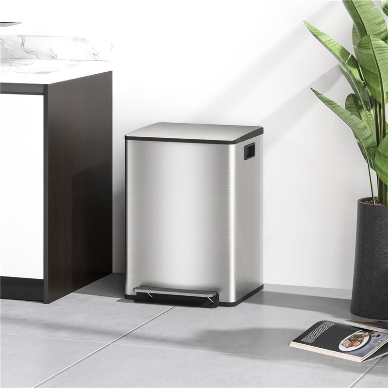 BIDONE IMMONDIZIA A 2 SEZIONI DA 20L A PEDALE CON COPERCHIO SILENZIOSO, IN ACCIAIO INOX E PP, 41.8X36.7X58 CM