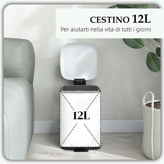 BIDONE IMMONDIZIA DA 12L A PEDALE CON CHIUSURA SILENZIOSA, IN METALLO E PP, 24.5X32X34.5 CM, BIANCO