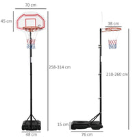 CANESTRO BASKET AD ALTEZZA REGOLABILE CON BASE RIEMPIBILE E 2 RUOTE, IN ACCIAIO, PE E HDPE, 70X45X2 CM