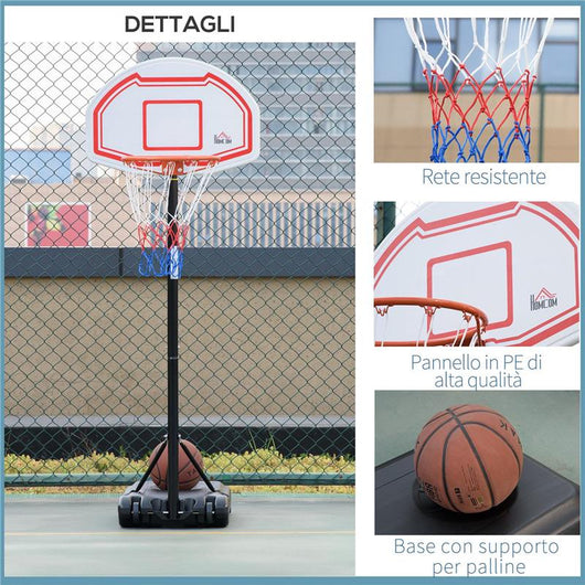 CANESTRO BASKET AD ALTEZZA REGOLABILE CON BASE RIEMPIBILE E 2 RUOTE, IN ACCIAIO, PE E HDPE, 70X45X2 CM