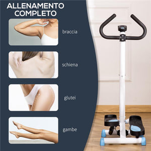STEPPER CON MANUBRIO, MONITOR LCD E PEDALI ANTISCIVOLO, 55X44X108ACM, BIANCO E BLU