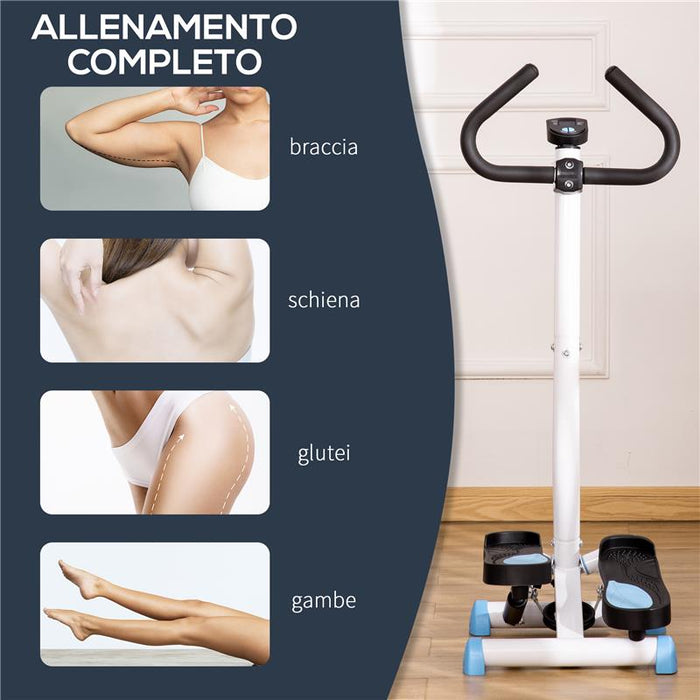 STEPPER CON MANUBRIO, MONITOR LCD E PEDALI ANTISCIVOLO, 55X44X108ACM, BIANCO E BLU