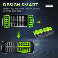 STEP FITNESS PER AEROBICA REGOLABILE SU 3 ALTEZZE 10-15-20 CM IN PLASTICA, VERDE E GRIGIO
