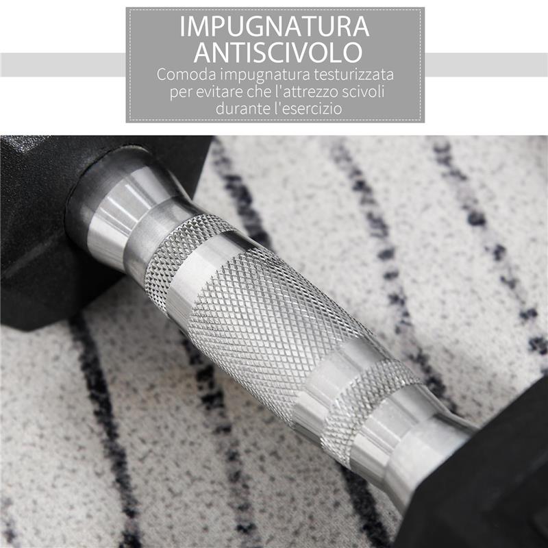 SET 2 MANUBRI ESAGONALI DA 10KG IN METALLO E GOMMA PER WORKOUT IN PALESTRA, CASA E UFFICIO, NERO