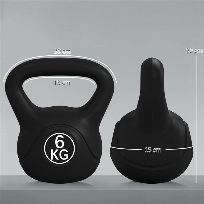 KETTLEBELL 6KG IN PLASTICA E SABBIA CON BASE PIATTA E IMPUGNATURA, 20X13X22 CM, NERO