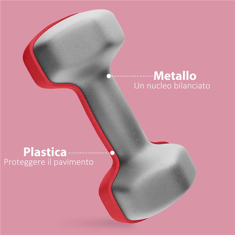 SET 2 MANUBRI ESAGONALI DA 2X4 KG IN METALLO E PLASTICA CON IMPUGNATURA ANTISCIVOLO, 19X9X9 CM, ROSSO
