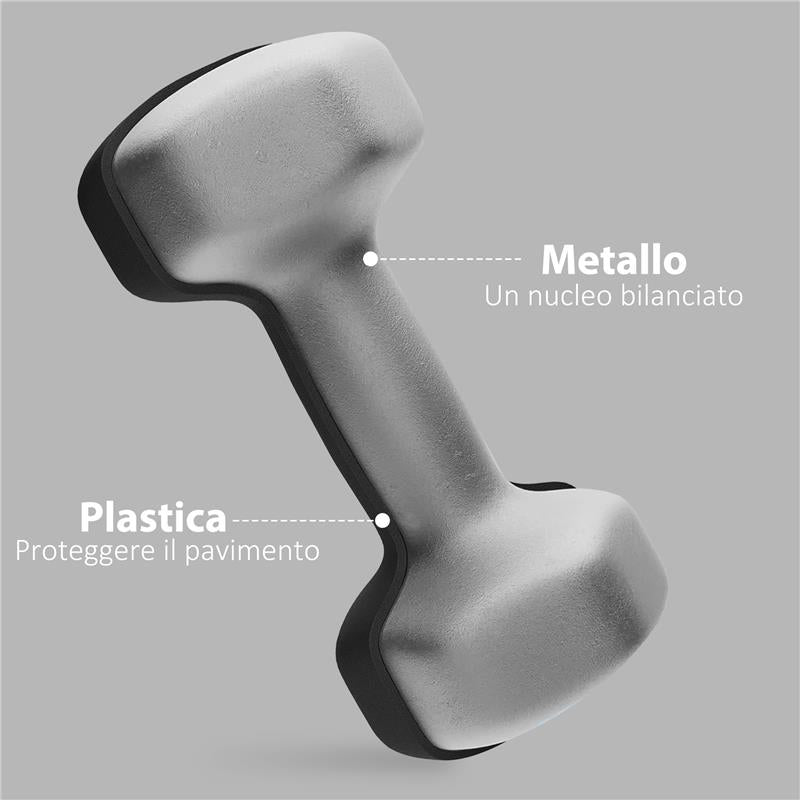 SET 2 MANUBRI ESAGONALI DA 2X5 KG IN METALLO E PLASTICA CON IMPUGNATURA ANTISCIVOLO, 20X9X9 CM, NERO
