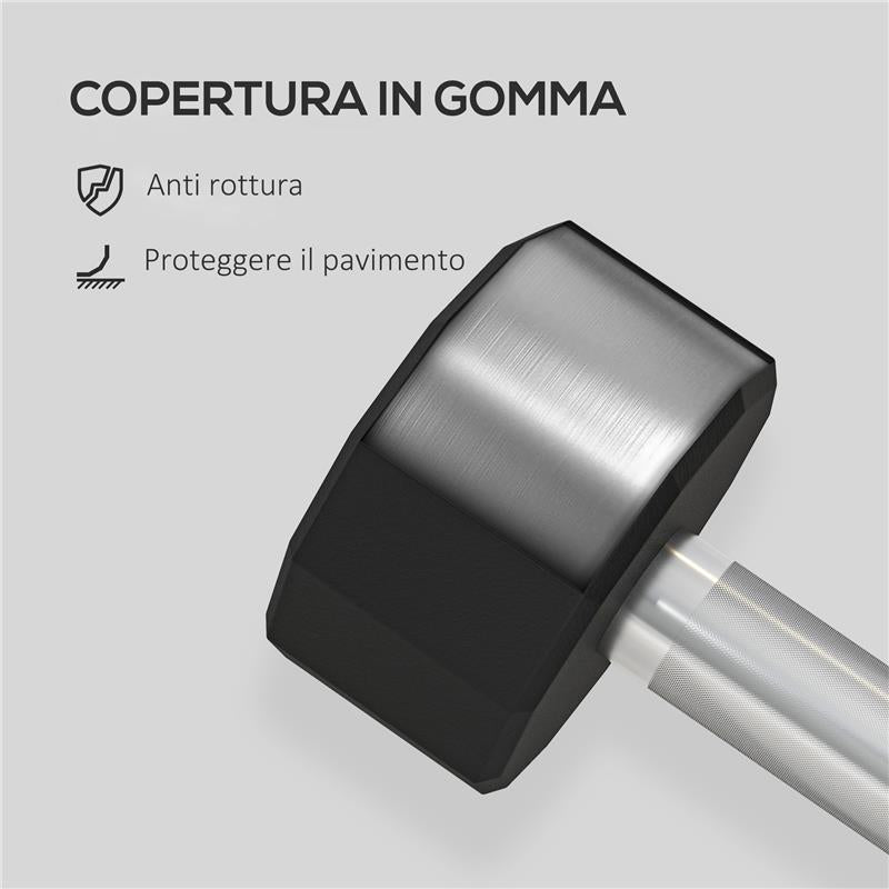 SET 2 MANUBRI A 12 LATI DA 12 KG IN METALLO E GOMMA CON IMPUGNATURA ANTISCIVOLO, 26X14X14 CM, NERO