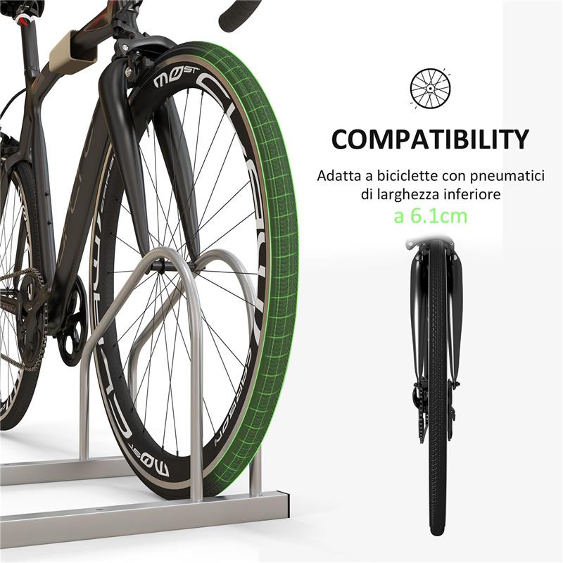 RASTRELLIERA PER 2 BICICLETTE IN ACCIAIO CON POSIZIONE REGOLABILE, 50X34X27.5 CM, ARGENTO