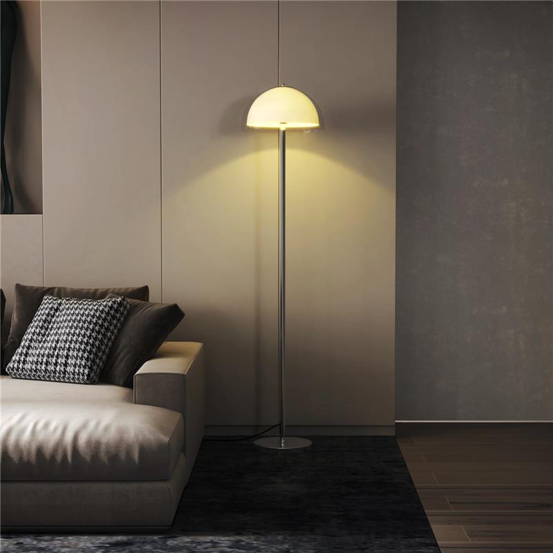 LAMPADA A PIANTANA MODERNA CON PARALUME A DOPPIO STRATO, IN METALLO E ACRILICO, 135X150 CM, BIANCA