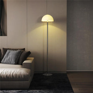 LAMPADA A PIANTANA MODERNA CON PARALUME A DOPPIO STRATO, IN METALLO E ACRILICO, 135X150 CM, BIANCA