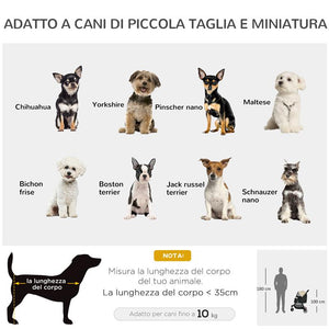 PASSEGGINO PER CANI PICCOLI PIEGHEVOLE A 3 RUOTE CON COPERTURA ANTIPIOGGIA E CESTINO, CACHI