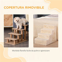 SCALETTA PER CANI PORTATILE A 4 GRADINI, IN FLANELLA SFODERABILE E TRUCIOLATO, 60X35X44 CM, BEIGE