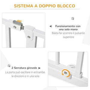 CANCELLETTO PER CANI A LARGHEZZA REGOLABILE CON DOPPIO BLOCCO, IN ACCIAIO E ABS, 76X75-95 CM, BIANCO